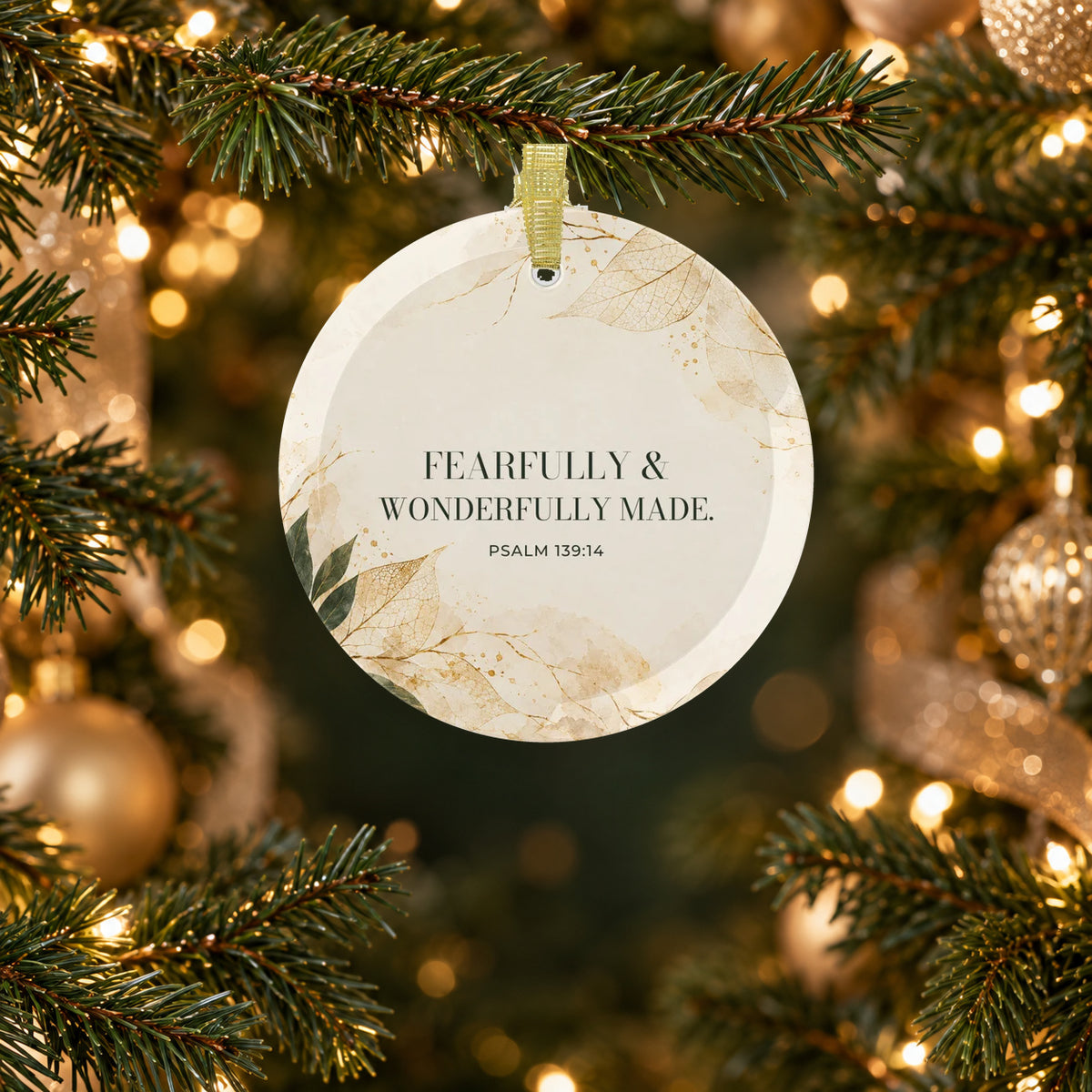 FEARFULLY & WONDERFULLY MADE. — Psalm 139:14 Glass Keepsake Ornament