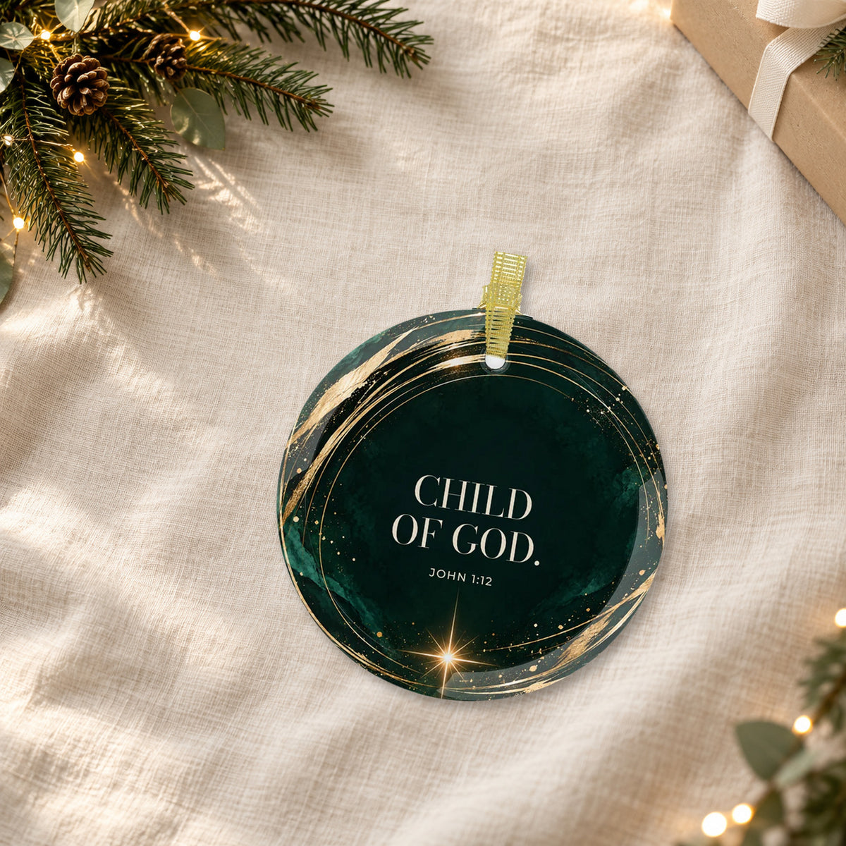 CHILD OF GOD. — John 1:12 Glass Keepsake Ornament