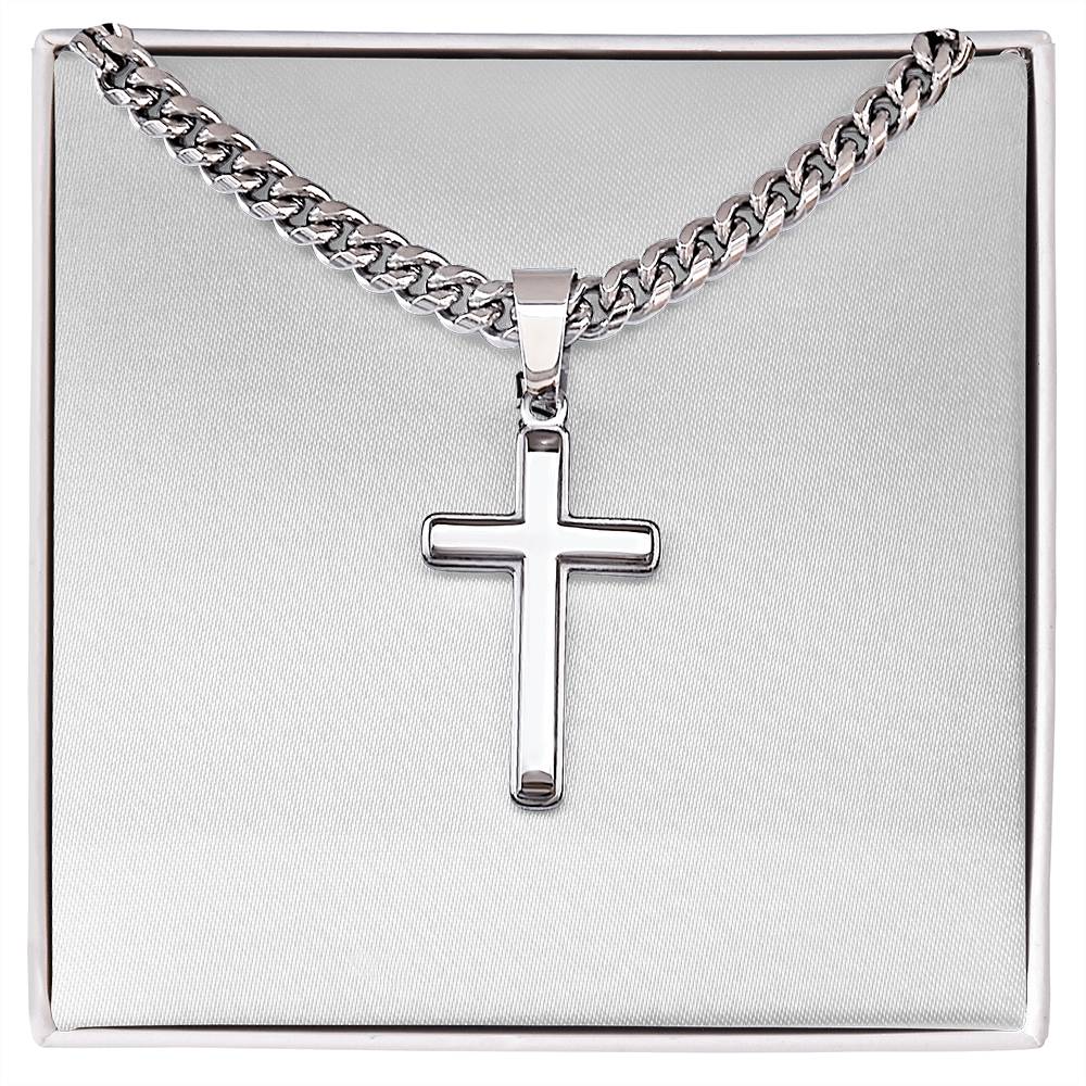 Personalized Cross Necklace Men's Steel Cross Pendant, Men's Cross, Husband Gift, Men's Silver Cross Jewelry with Engraved Message