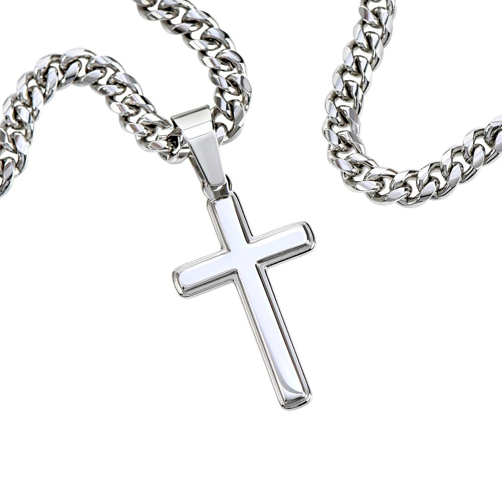 Personalized Cross Necklace Men's Steel Cross Pendant, Men's Cross, Husband Gift, Men's Silver Cross Jewelry with Engraved Message