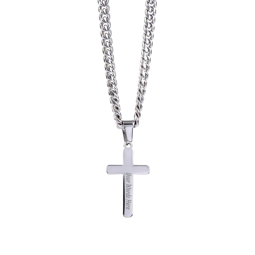 Personalized Cross Necklace Men's Steel Cross Pendant, Men's Cross, Husband Gift, Men's Silver Cross Jewelry with Engraved Message
