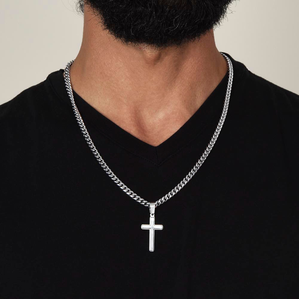 Personalized Cross Necklace Men's Steel Cross Pendant, Men's Cross, Husband Gift, Men's Silver Cross Jewelry with Engraved Message