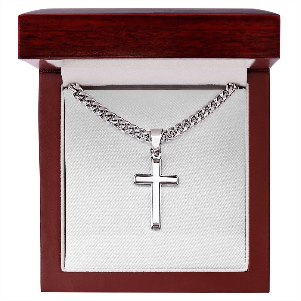 Personalized Cross Necklace Men's Steel Cross Pendant, Men's Cross, Husband Gift, Men's Silver Cross Jewelry with Engraved Message