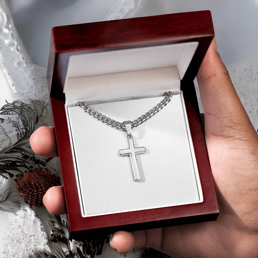 Personalized Cross Necklace Men's Steel Cross Pendant, Men's Cross, Husband Gift, Men's Silver Cross Jewelry with Engraved Message