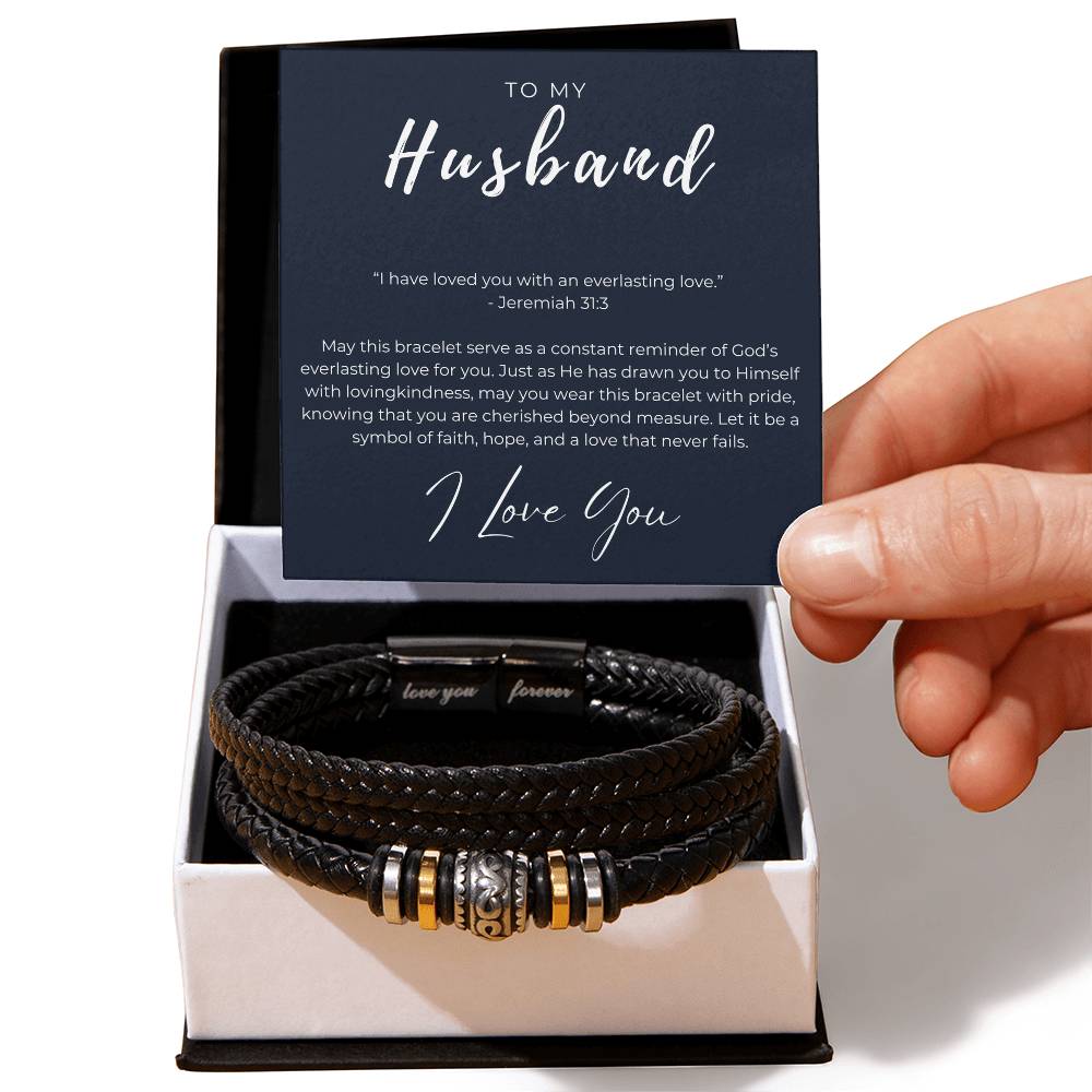 Eternal Love Engraved Scripture-Inspired Men's Braided Bracelet