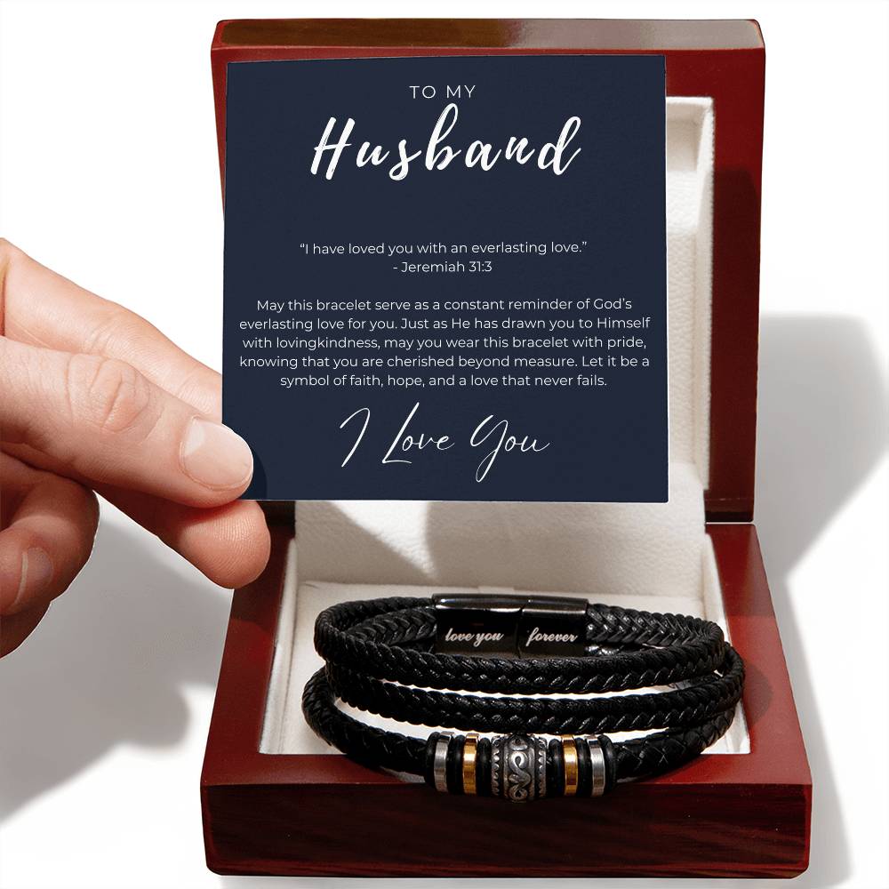 Eternal Love Engraved Scripture-Inspired Men's Braided Bracelet