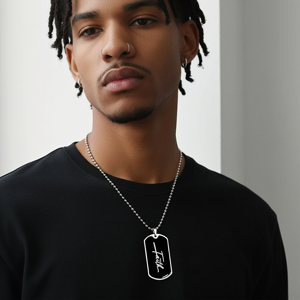 Faith Dog Tag Necklace | Personalized Christian Gift Unisex USA