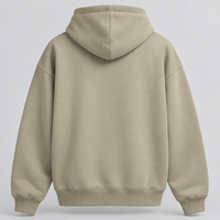 Stone structured heavyweight hoodie back, with a double-layer hood and no back or sleeve artwork.