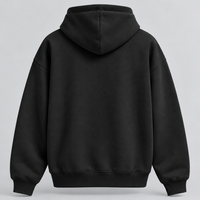 Black structured heavyweight hoodie back, with a double-layer hood and no back or sleeve artwork.