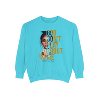 God Don’t Play About Me Premium Fleece Sweatshirt – Caramel