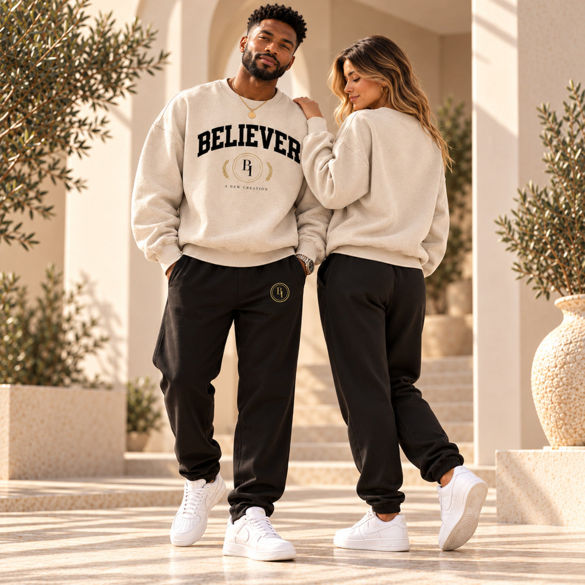 BELIEVER IDENTITY | Essential Sweatpants — Gold BI Emblem