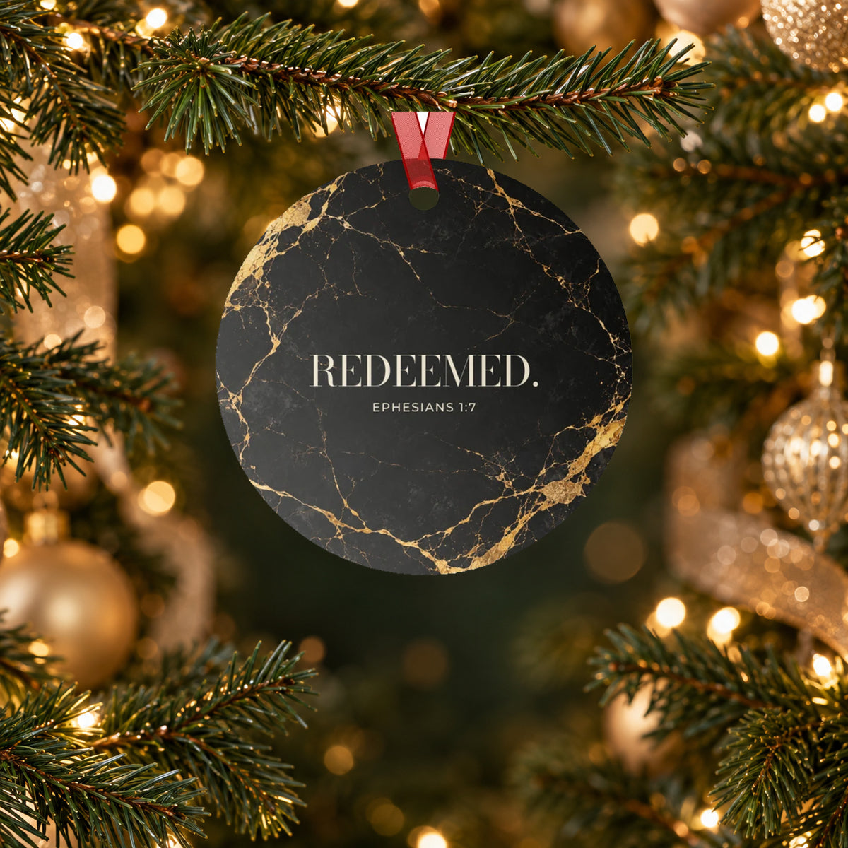 REDEEMED. — Ephesians 1:7 Metal Keepsake Ornament