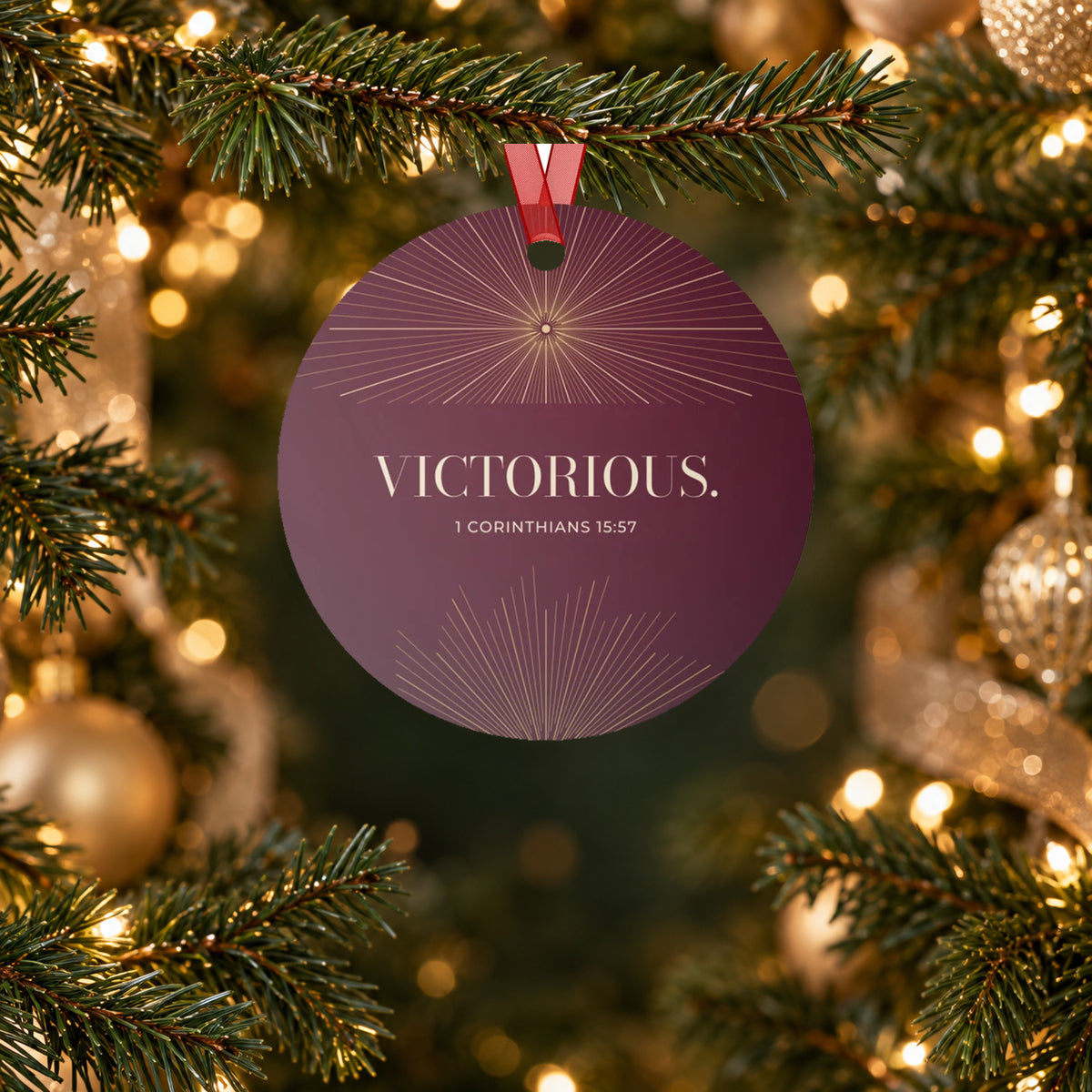 VICTORIOUS. — 1 Corinthians 15:57 Metal Keepsake Ornament