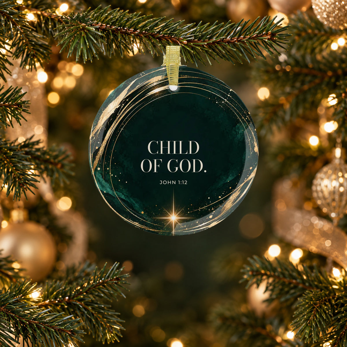 CHILD OF GOD. — John 1:12 Glass Keepsake Ornament