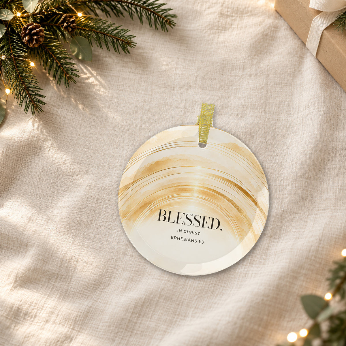 BLESSED. — Ephesians 1:3 Glass Keepsake Ornament