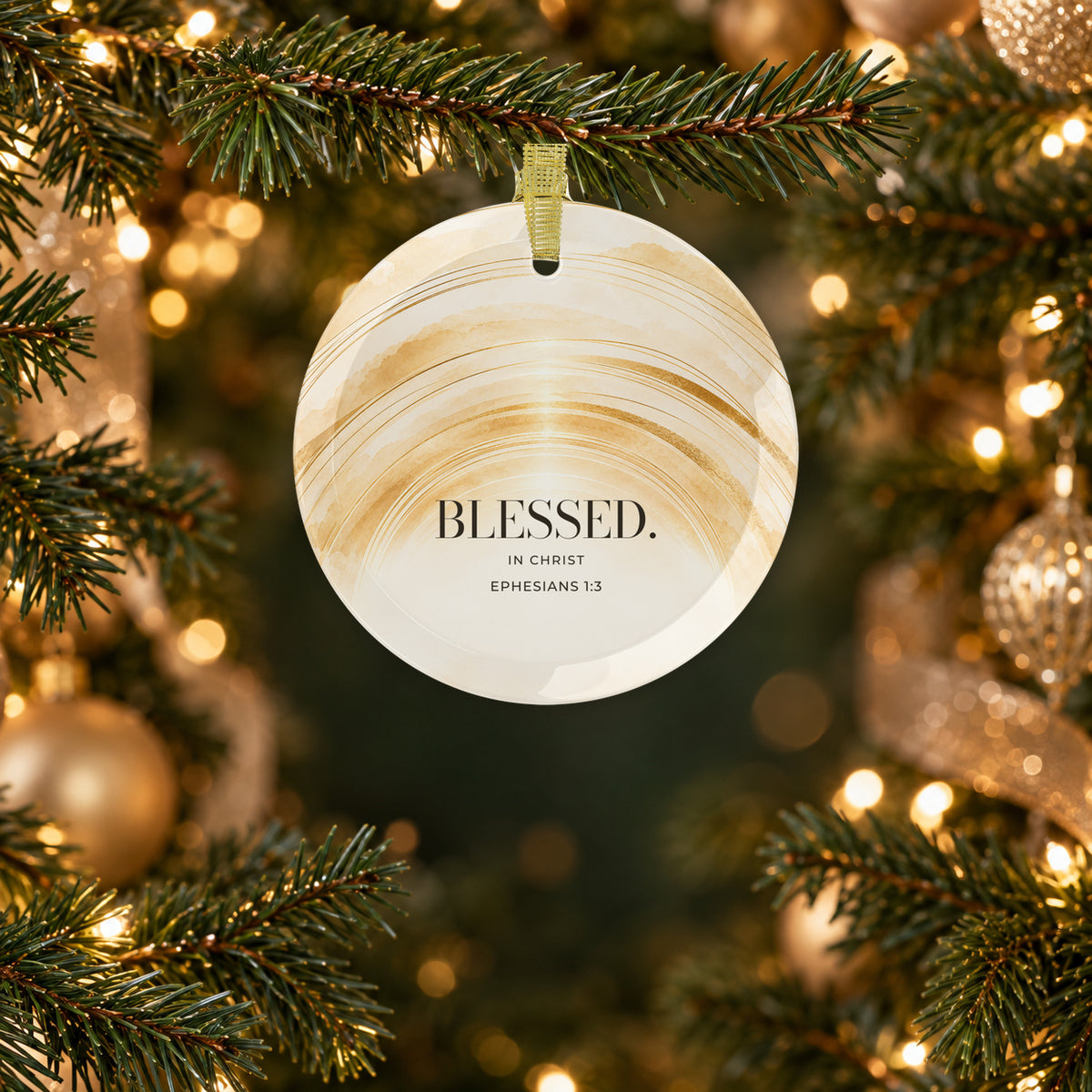 BLESSED. — Ephesians 1:3 Glass Keepsake Ornament
