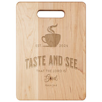Taste & See Stunning Maple Laser Engraved Cutting Board with Handle | Soul Food Chopping Board | 3 Sizes | Wedding Gifts | Housewarming Gift