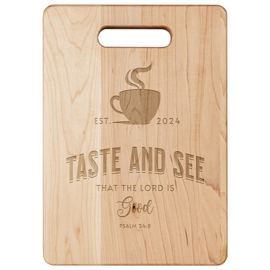 Taste & See Stunning Maple Laser Engraved Cutting Board with Handle | Soul Food Chopping Board | 3 Sizes | Wedding Gifts | Housewarming Gift