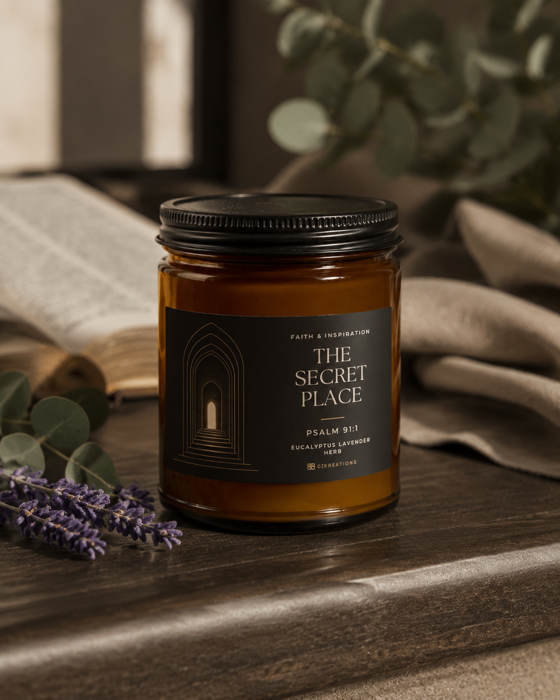 The Secret Place Scripture Candle | Psalm 91:1 | Eucalyptus Lavender Herb