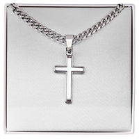 Personalized Cross Necklace Men's Steel Cross Pendant, Men's Cross, Husband Gift, Men's Silver Cross Jewelry with Engraved Message