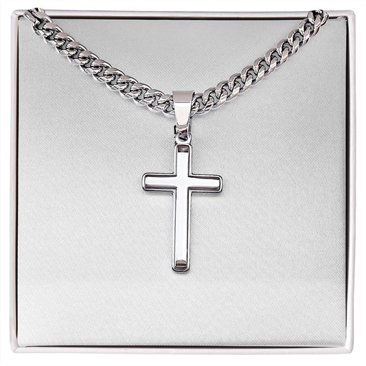 Personalized Cross Necklace Men's Steel Cross Pendant, Men's Cross, Husband Gift, Men's Silver Cross Jewelry with Engraved Message