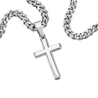 Personalized Cross Necklace Men's Steel Cross Pendant, Men's Cross, Husband Gift, Men's Silver Cross Jewelry with Engraved Message