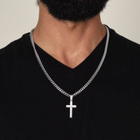 Personalized Cross Necklace Men's Steel Cross Pendant, Men's Cross, Husband Gift, Men's Silver Cross Jewelry with Engraved Message