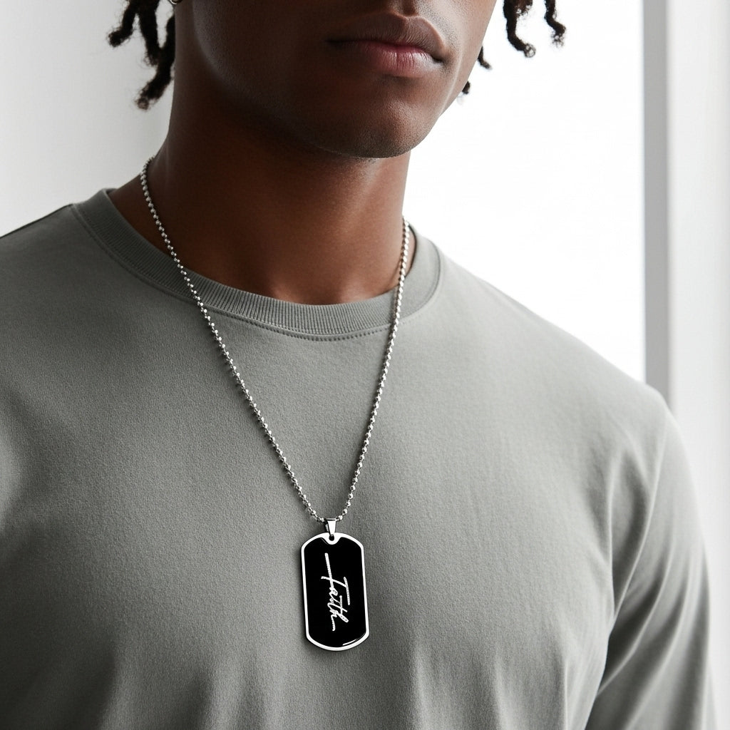Faith Dog Tag Necklace | Personalized Christian Gift Unisex USA