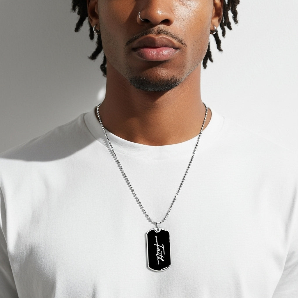 Faith Dog Tag Necklace | Personalized Christian Gift Unisex USA