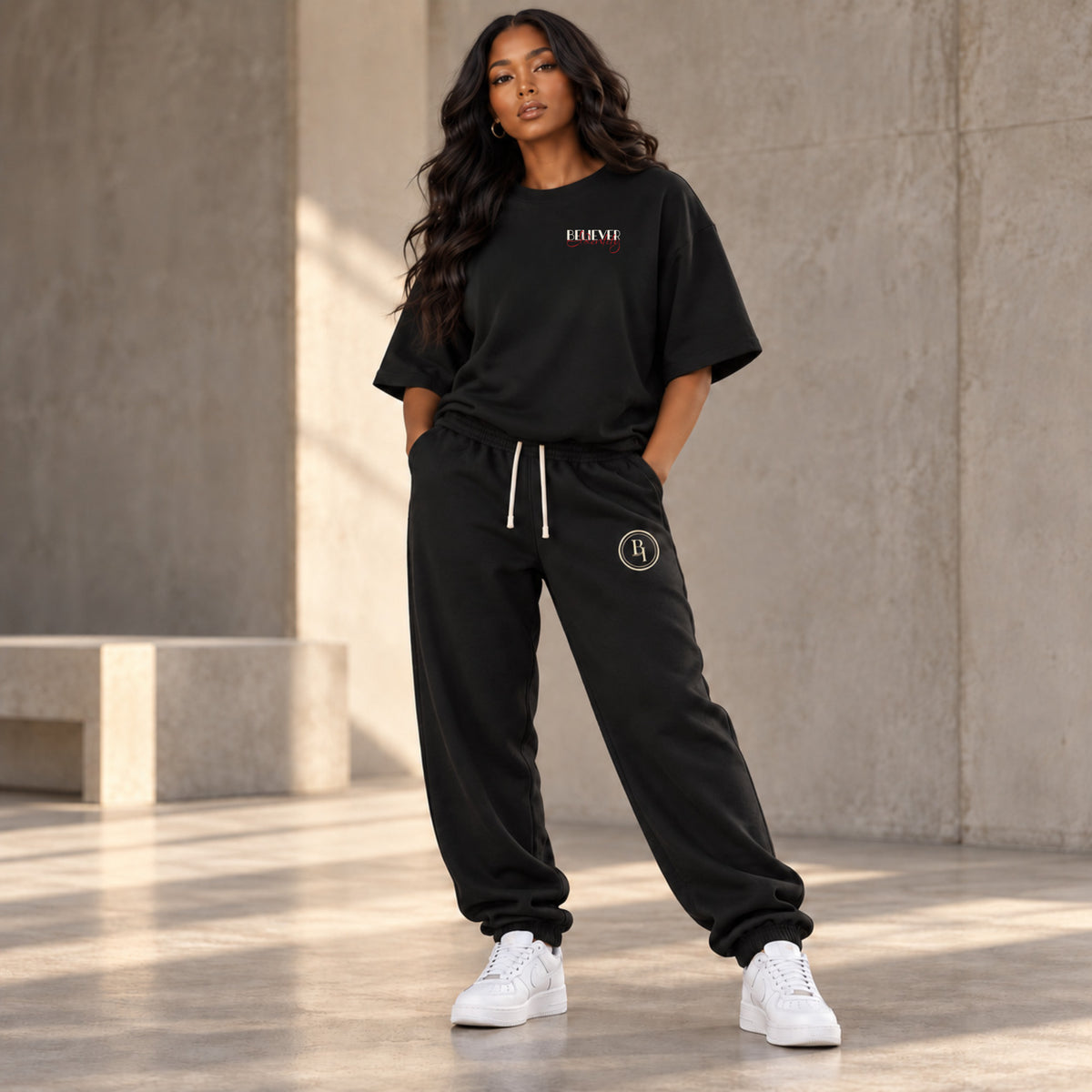 BELIEVER IDENTITY | Essential Sweatpants — Warm Ivory BI Emblem