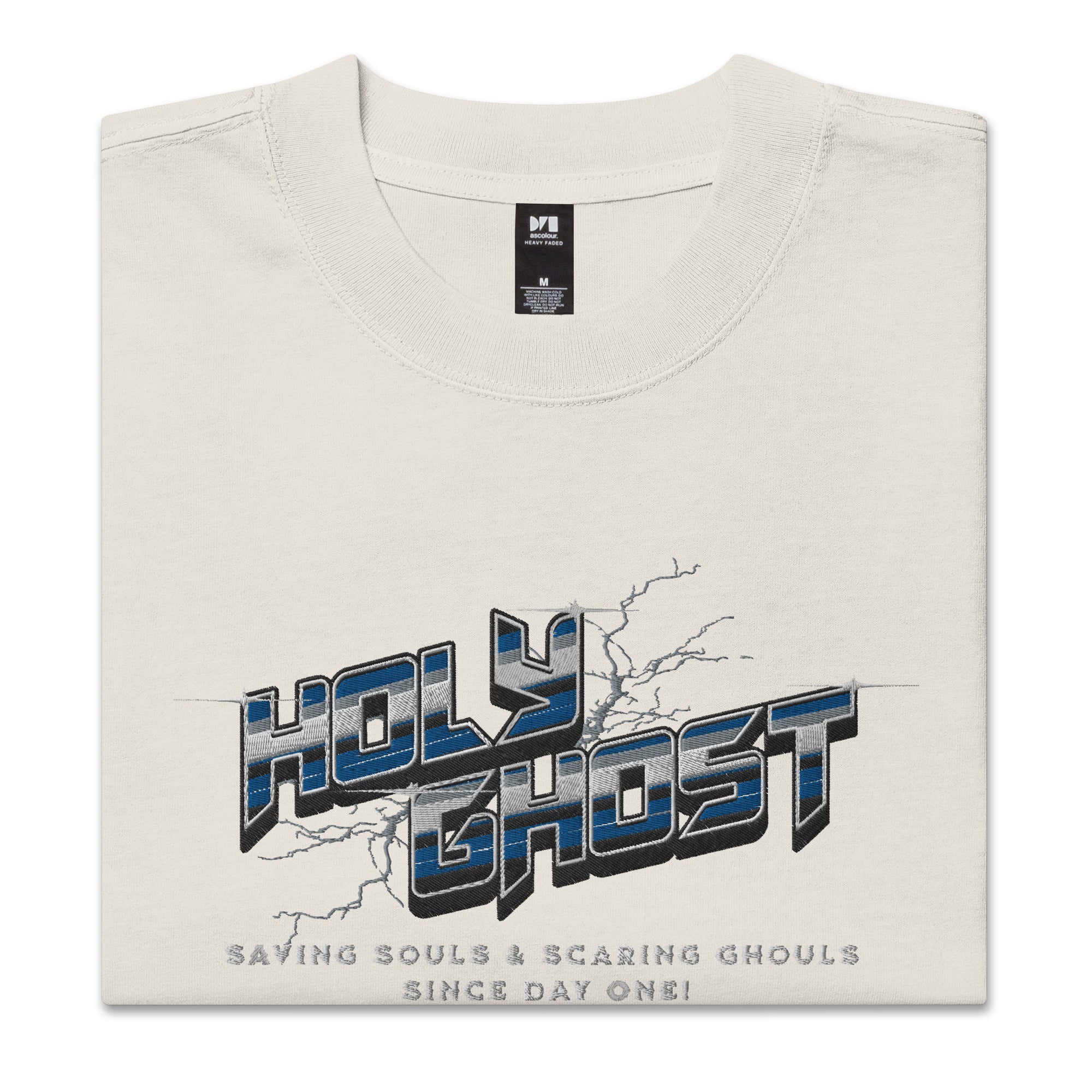 Holy Ghost Saving Souls Embroidered Oversized Faded T-Shirt