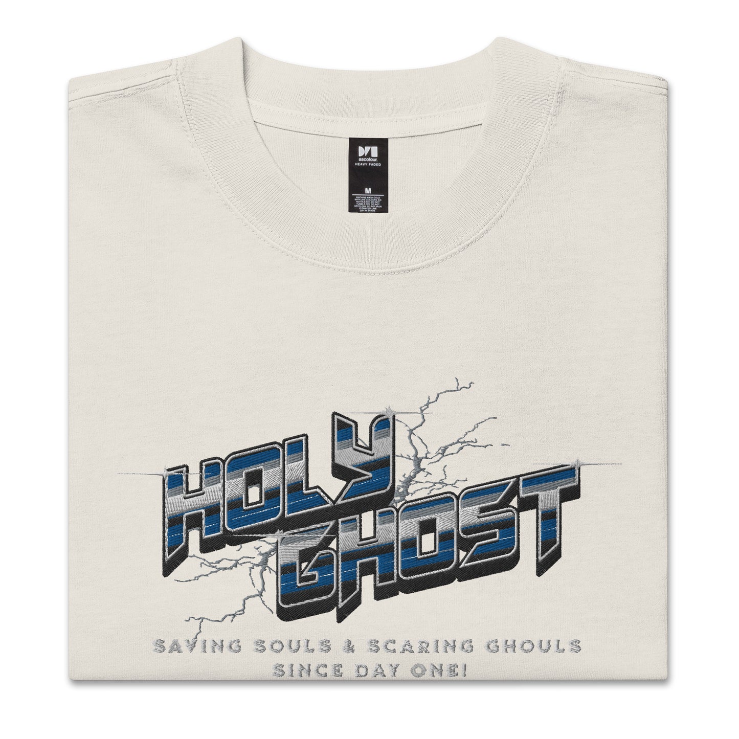 Holy Ghost Saving Souls Embroidered Oversized Faded T-Shirt