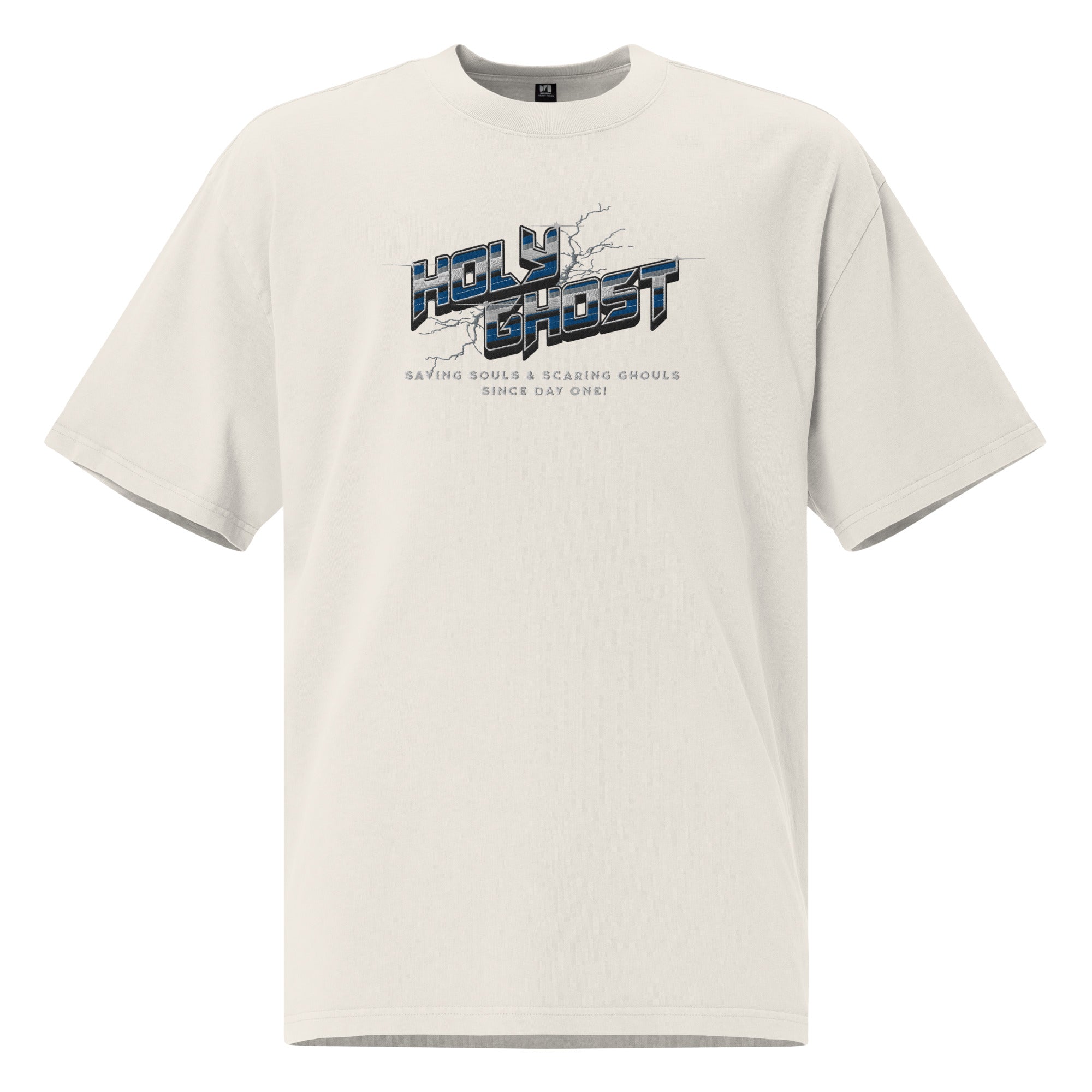 Holy Ghost Saving Souls Embroidered Oversized Faded T-Shirt