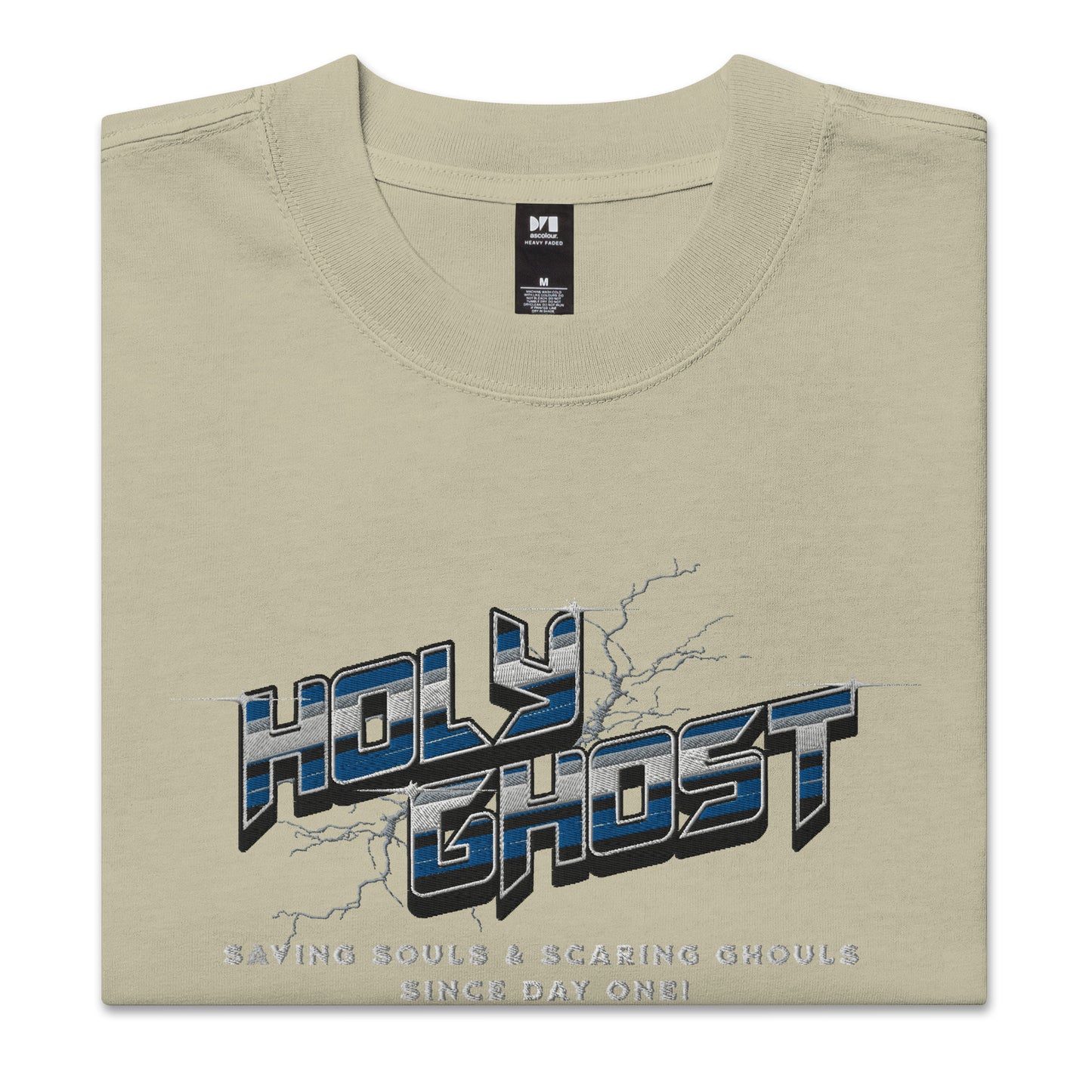 Holy Ghost Saving Souls Embroidered Oversized Faded T-Shirt