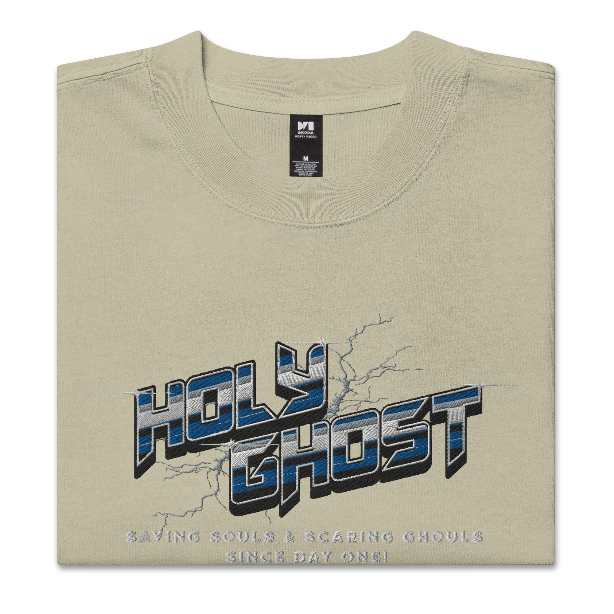 Holy Ghost Saving Souls Embroidered Oversized Faded T-Shirt