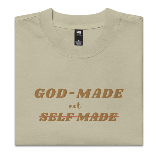 God-Made, Not Self Made Embroidered Oversized Faded T-Shirt