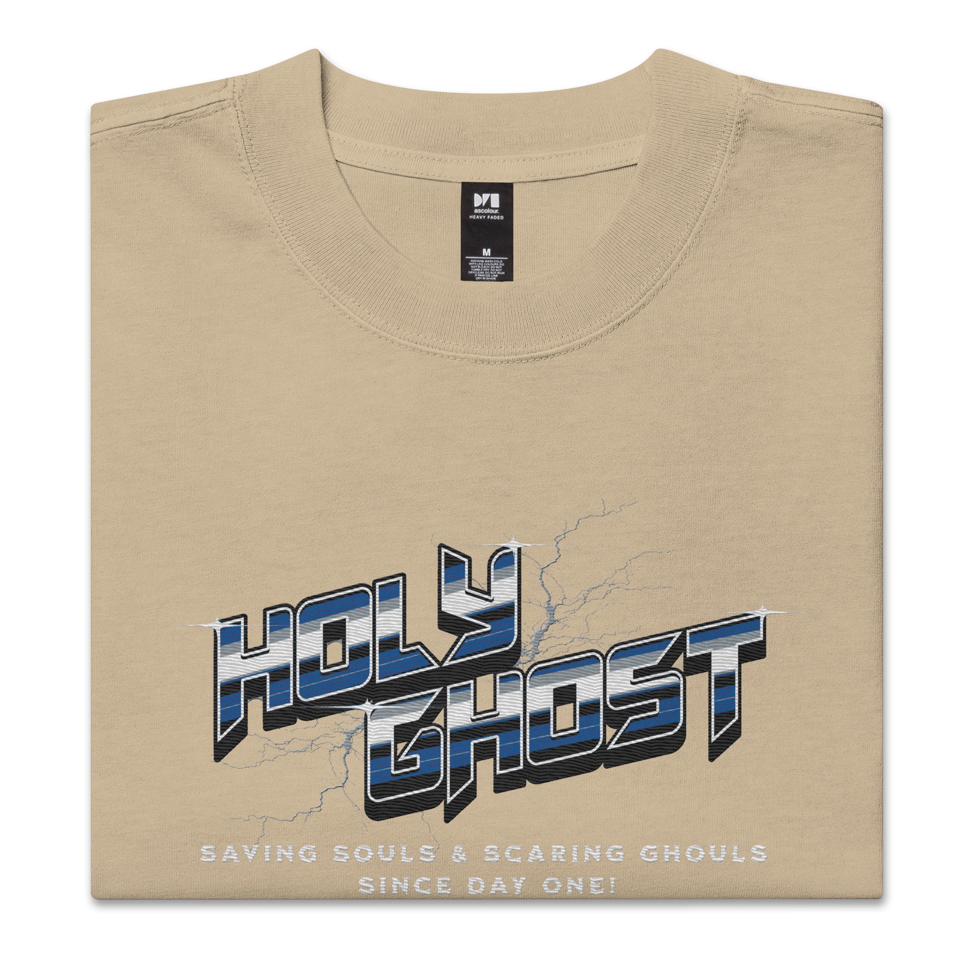 Holy Ghost Saving Souls Embroidered Oversized Faded T-Shirt