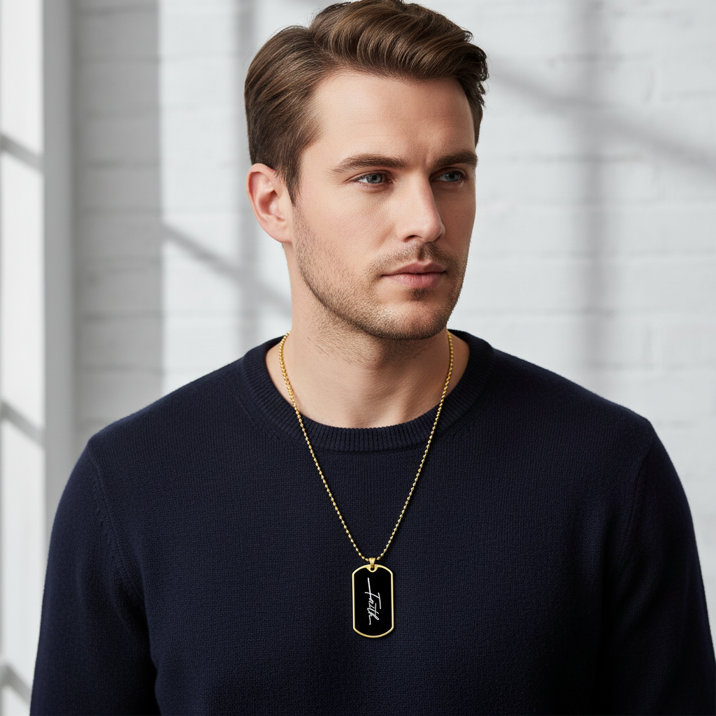 Faith Dog Tag Necklace | Personalized Christian Gift Unisex USA